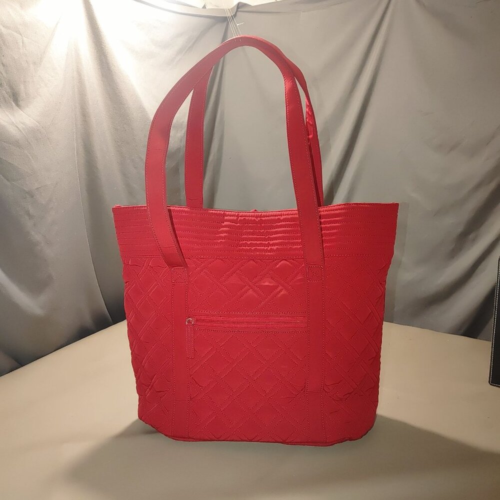 Large Vera Bradley Tall Quilted Red Tote Bag Interior Pockets Colorful Lining - Picture 11 of 13